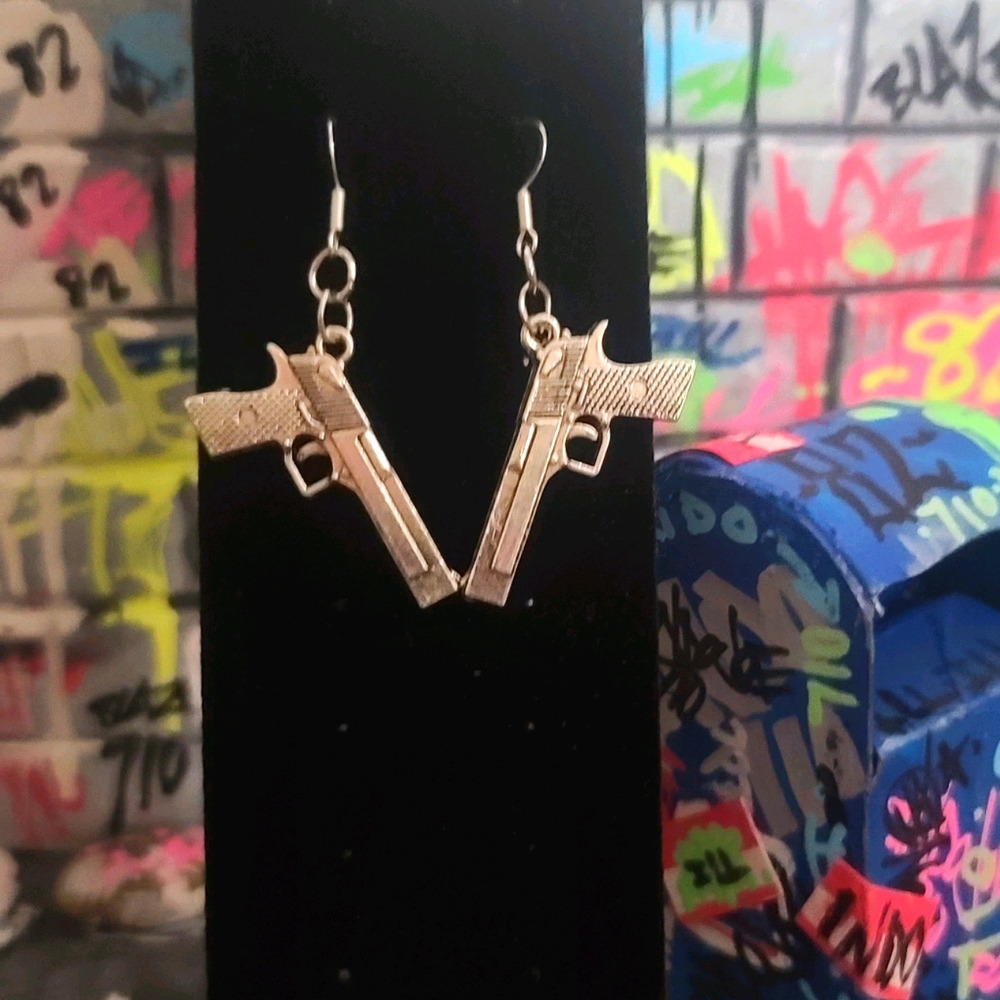 Hand Made Hand Gun Earrings